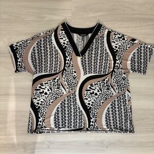 Ellen Tracy Women Blouse V-Neck Abstract Print Short Sleeve Top Size XL